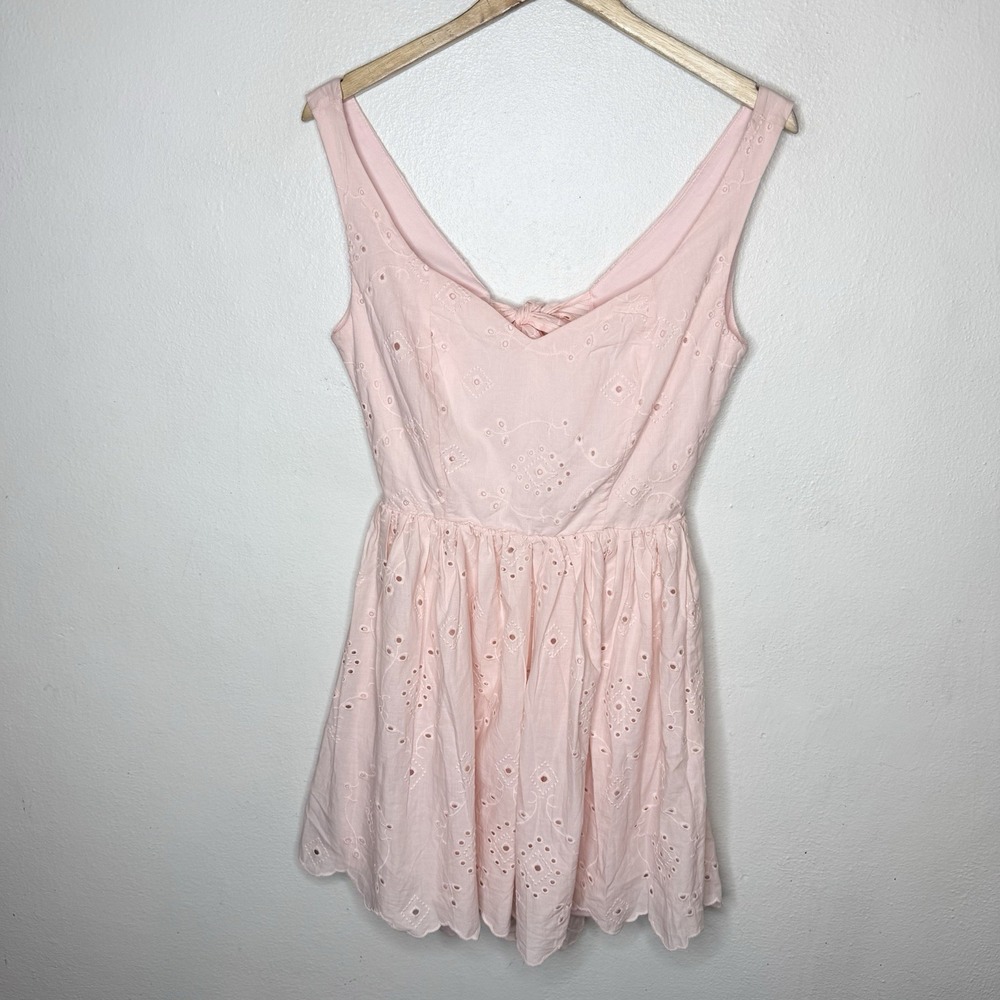 Francescas Audrey Parks Pink Eyelet Open Back Mini Dress Cottagecore‎ Medium